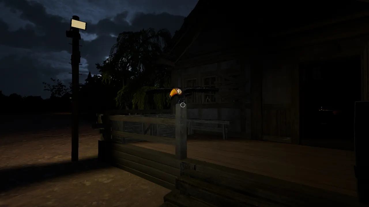 Official Scary Game 2 Steam screenshot showing a bird near a dark farmhouse porch