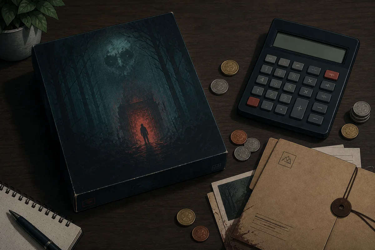 Editorial Scary Game 2 revenue evidence desk with calculator and source folder